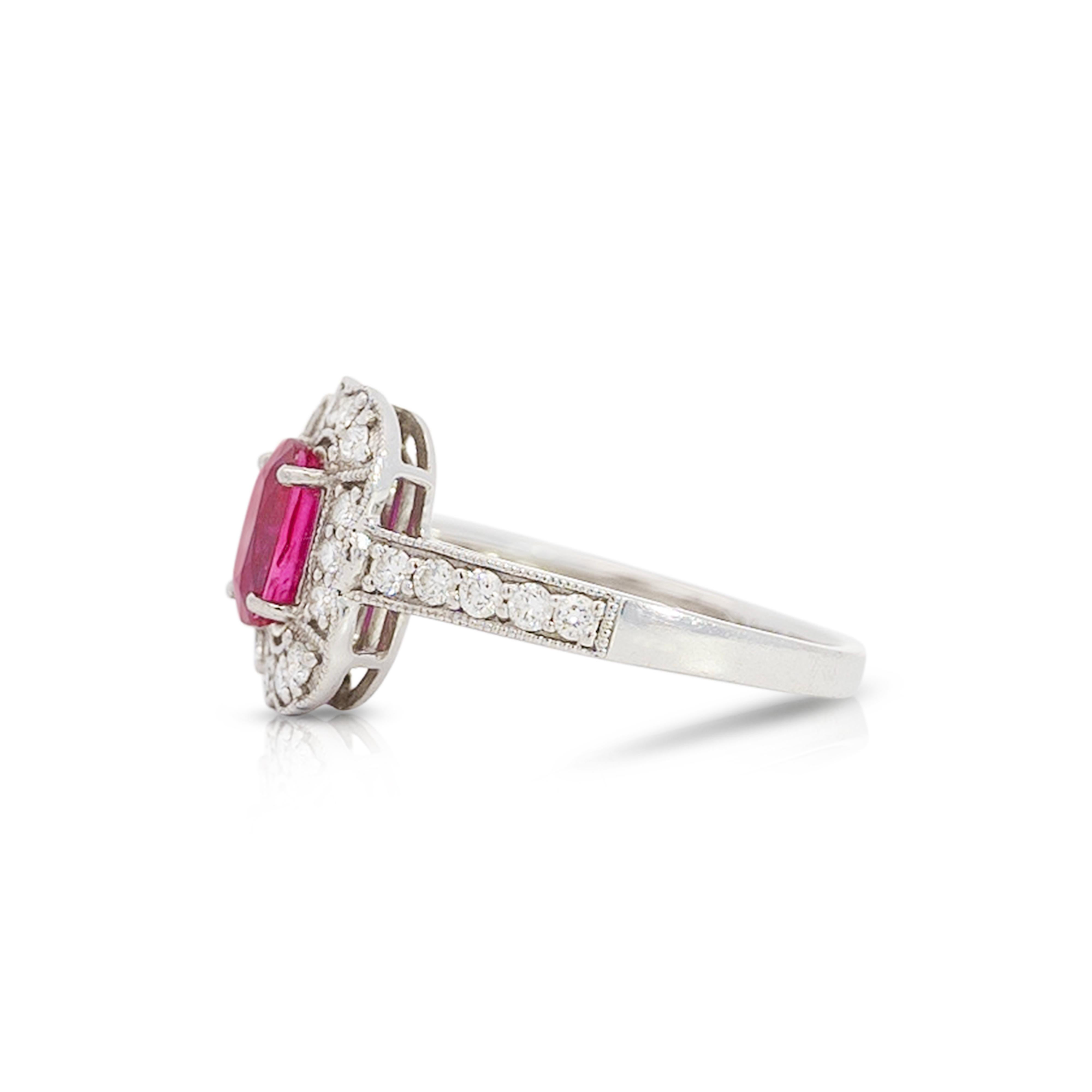 Art Deco 1.53 Carat Ruby and Diamond Platinum Vintage Ring For Sale