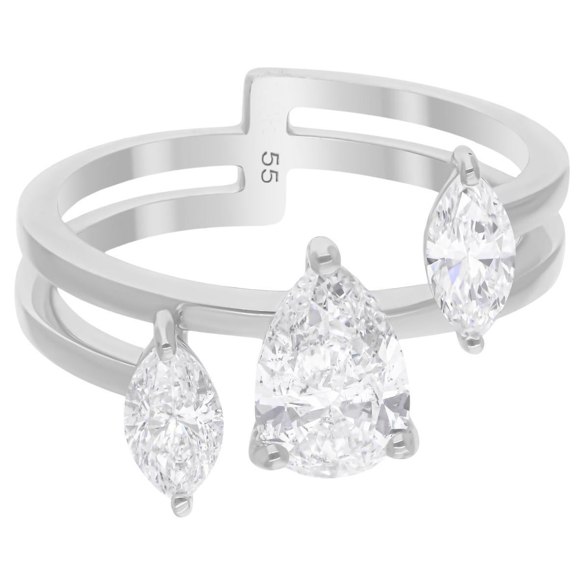 Anillo de diamantes talla marquesa brillante SI/H pera de 1,53 quilates y 14 quilates de oro blanco