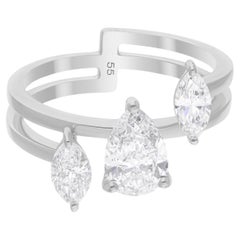 Anillo de diamantes talla marquesa brillante SI/H pera de 1,53 quilates y 14 quilates de oro blanco