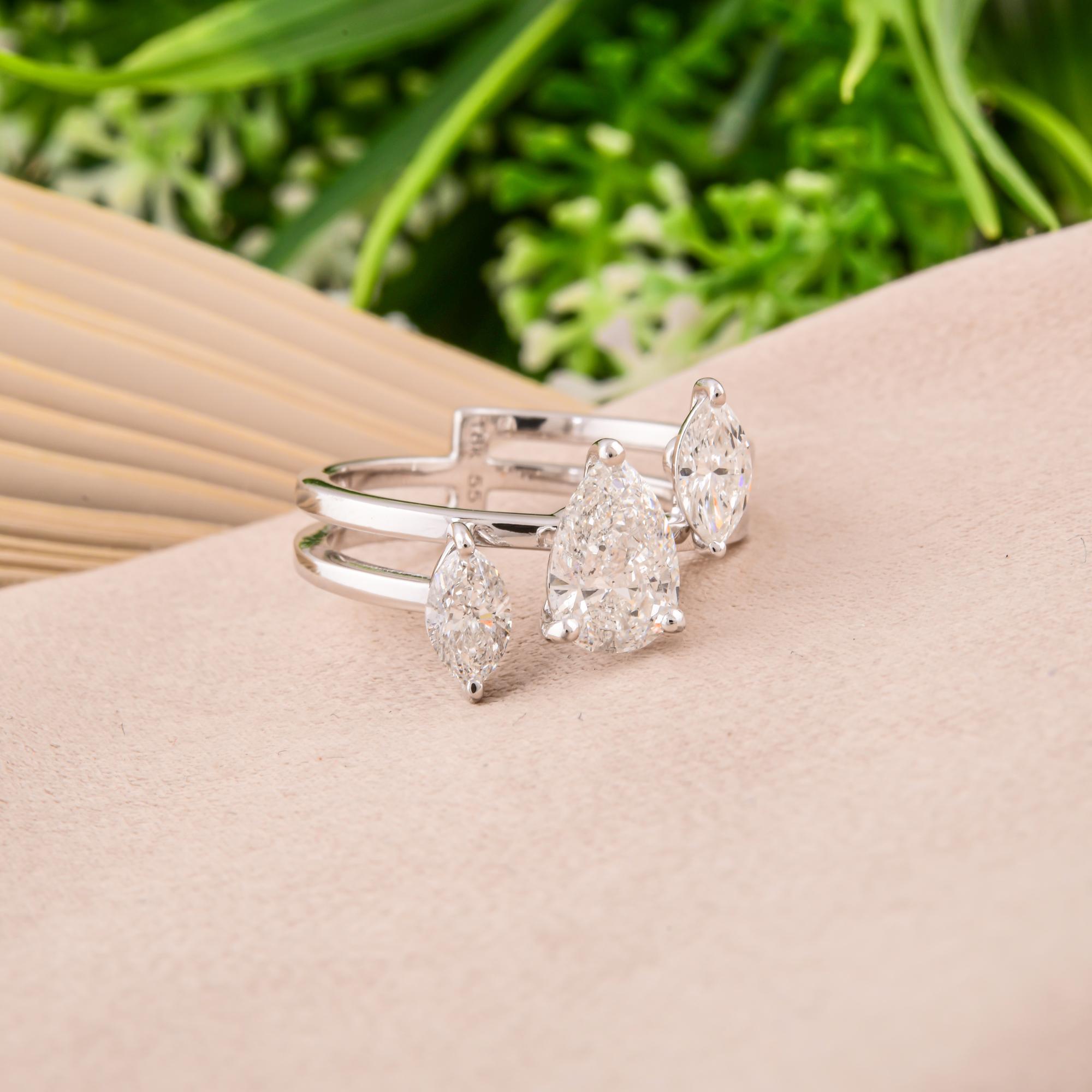 Moderno 1,53 Carati SI/H Pear Marquise Brilliante Cut Diamond Ring Oro bianco 18 carati in vendita