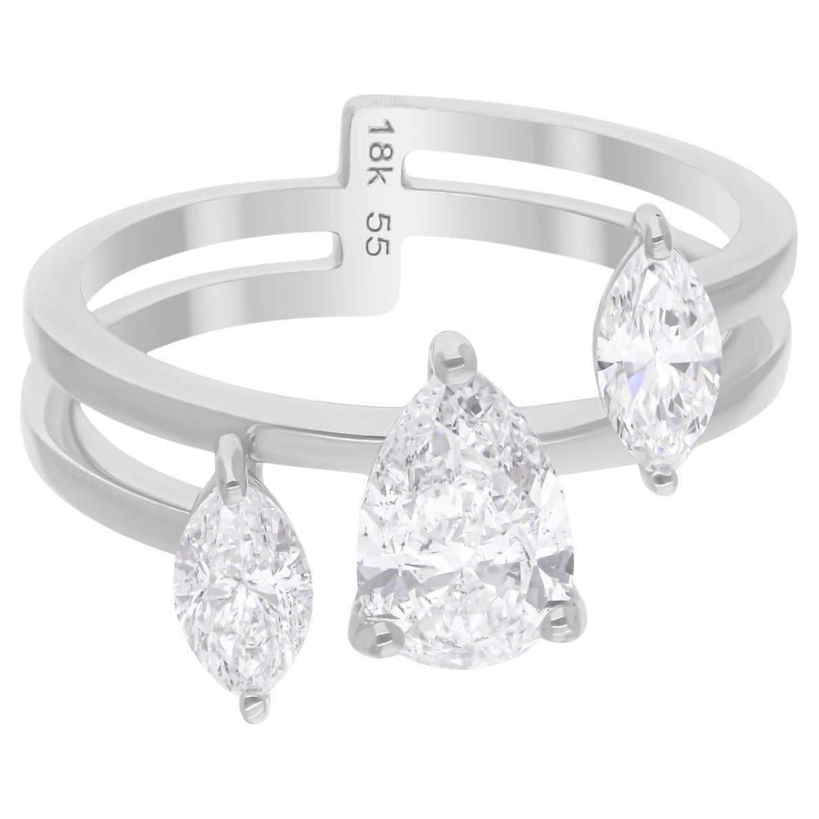 1,53 Carati SI/H Pear Marquise Brilliante Cut Diamond Ring Oro bianco 18 carati