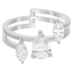 1.53 Carat SI/H Pear Marquise Brilliant Cut Diamond Ring 18 Karat White Gold