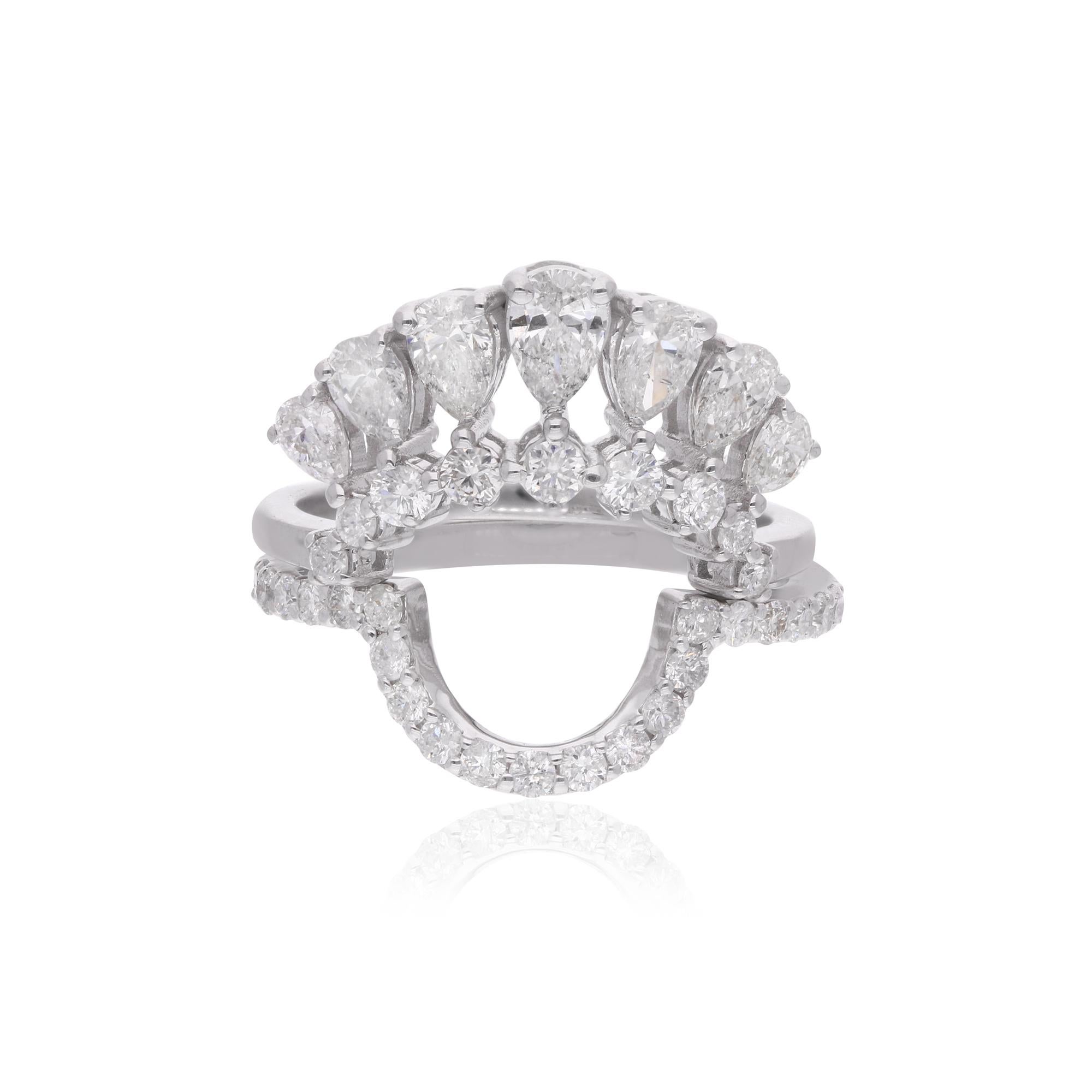 Anillo apilable de diamantes redondos y pera SI/H de 1,53 quilates, oro blanco de 18 quilates