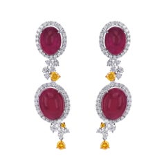 15.3 Carat Vivid Red Ruby 1.98 Carat Vivid Yellow & White Diamond Dangle Earring