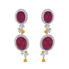 15.3 Carat Vivid Red Ruby 1.98 Carat Vivid Yellow & White Diamond Dangle Earring