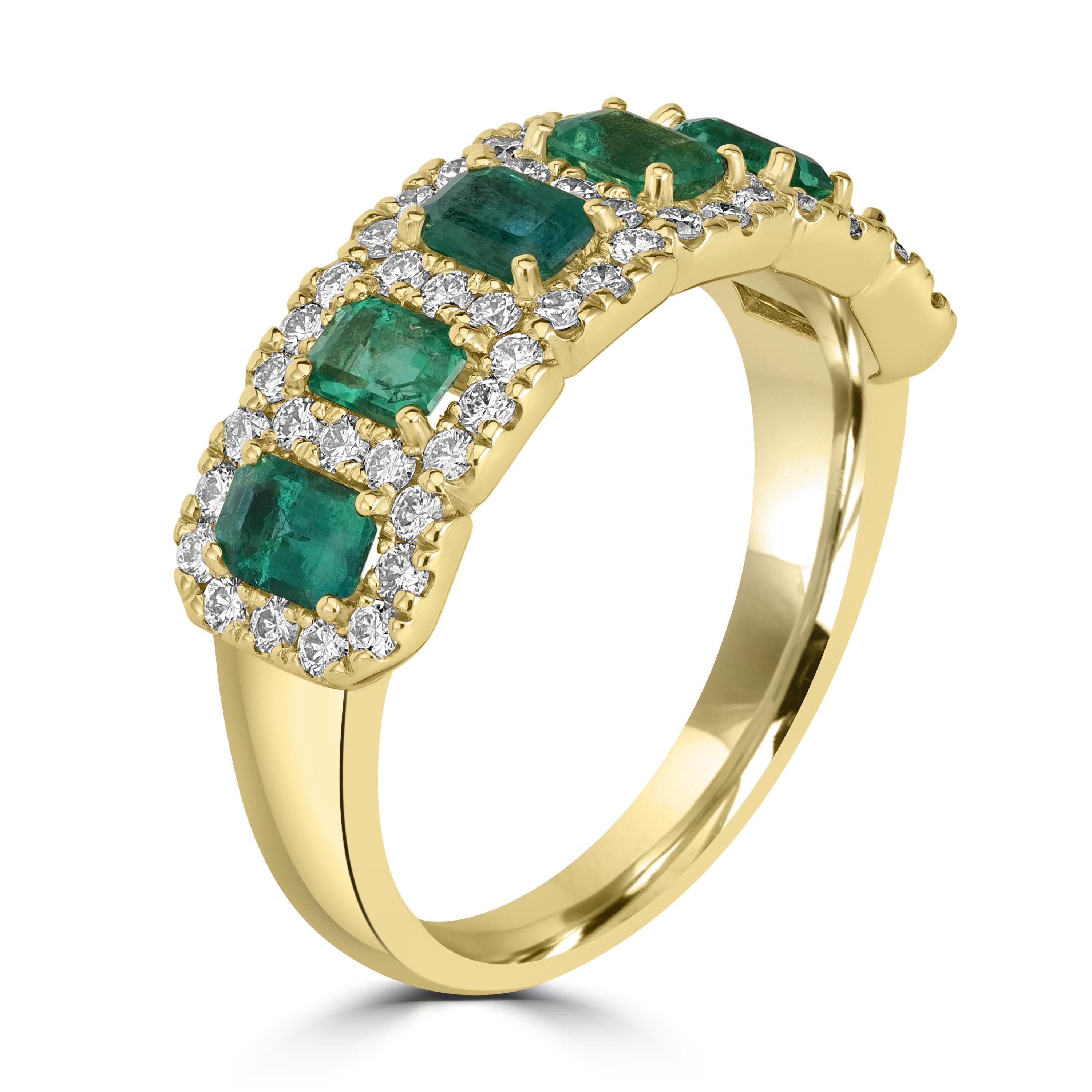 Unveil the epitome of elegance with our enchanting 1.53 Carat Emerald Cut Emerald Half Eternity Ring Band, adorned with dazzling diamonds, set in luxurious 18k yellow gold.

Experience the allure of nature's finest hues with this exquisite ring,