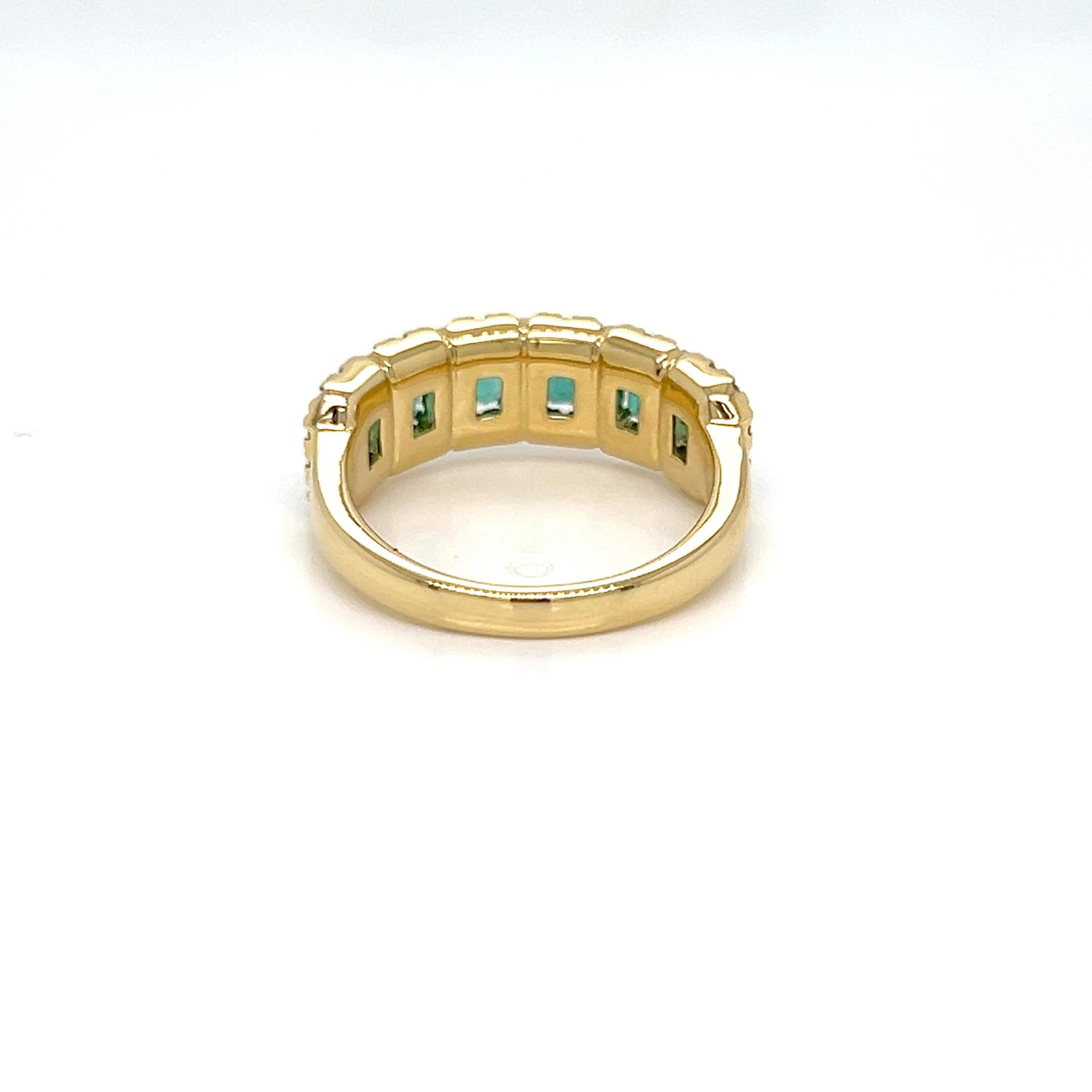 1.53 Carats Emerald cut Emerald Half Eternity Ring Band with Diamonds.  In New Condition For Sale In New York, NY