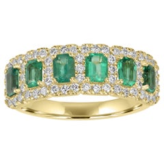 1.53 Carats Emerald cut Emerald Half Eternity Ring Band with Diamonds. 
