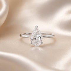1.53 Carats Pear Diamond Solitaire Ring in 18K White Gold Handmade Jewelry