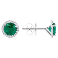 1.53 CT Natural Colombian Emerald 0.15 CT Diamonds 14K White Gold Stud Earrings