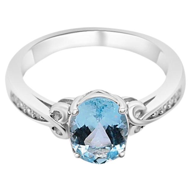 1.30 Ct  Oval Aquamarine Halo Ring 925 Sterling Silver Bridal Engagement Ring  For Sale