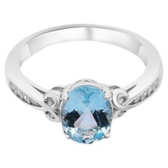 Used 1.30 Ct  Oval Aquamarine Halo Ring 925 Sterling Silver Bridal Engagement Ring 