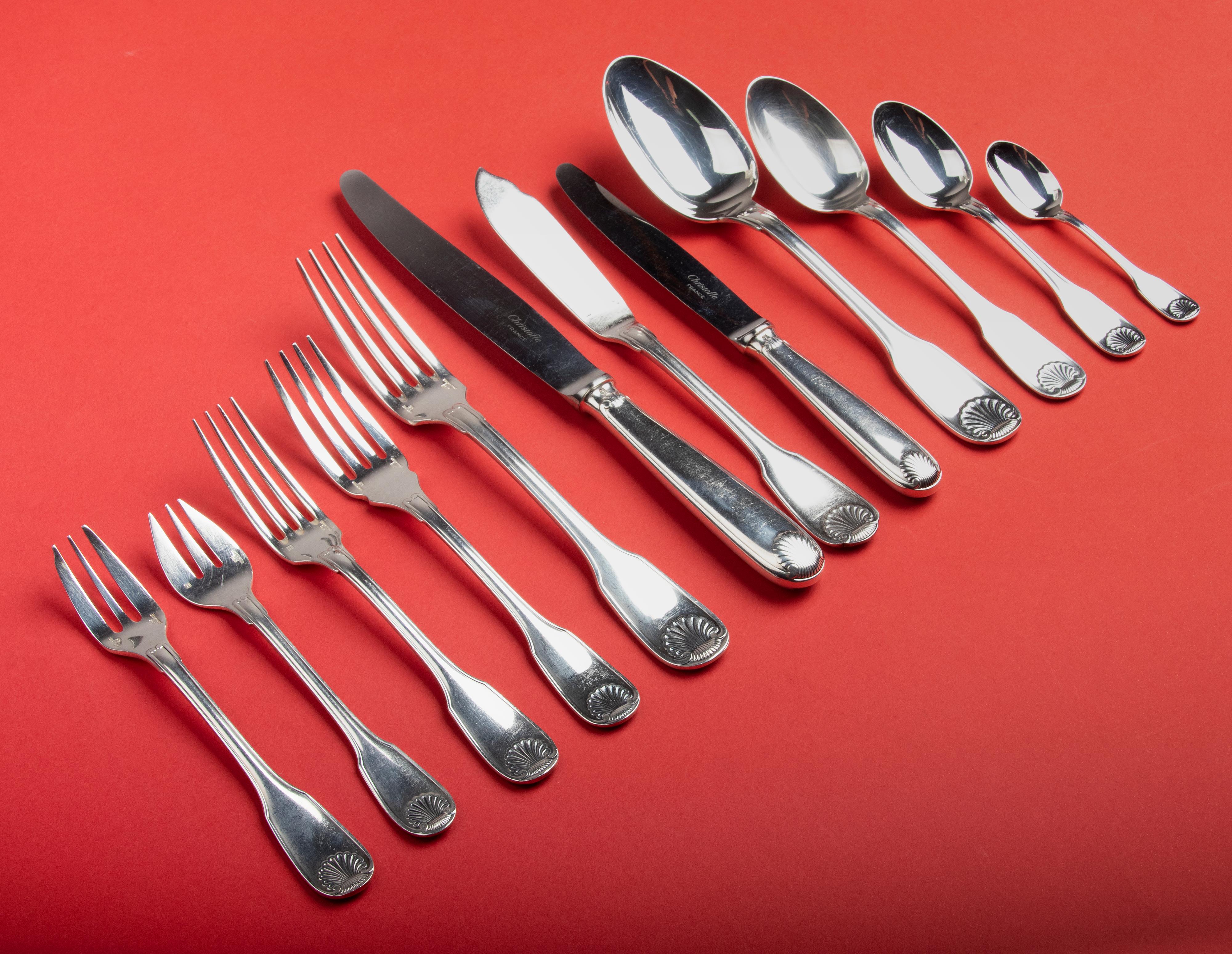 115-Piece Set of Silver-Plated Flatware by Christofle Model Vendome Coquille 5