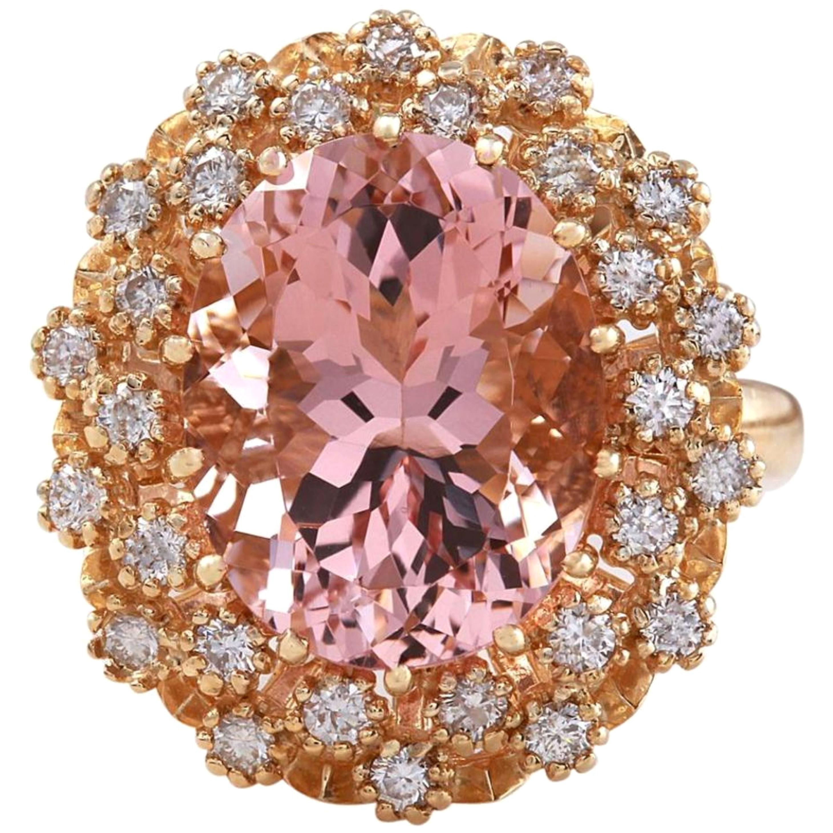 15.30 Carat Exquisite Natural Morganite and Diamond 14 Karat Solid Gold Ring For Sale