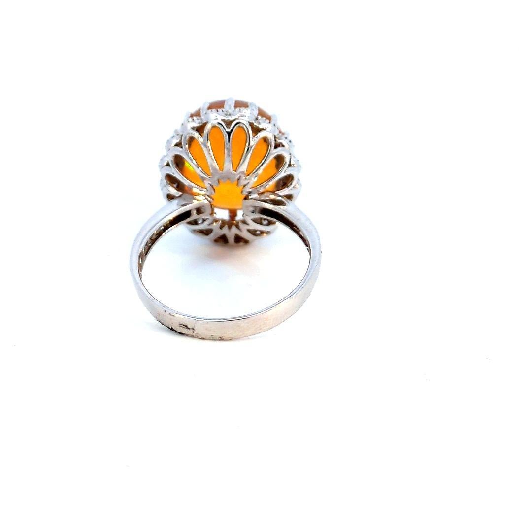 Round Cut 15.30 Carat Fire Opal Diamond Ring
