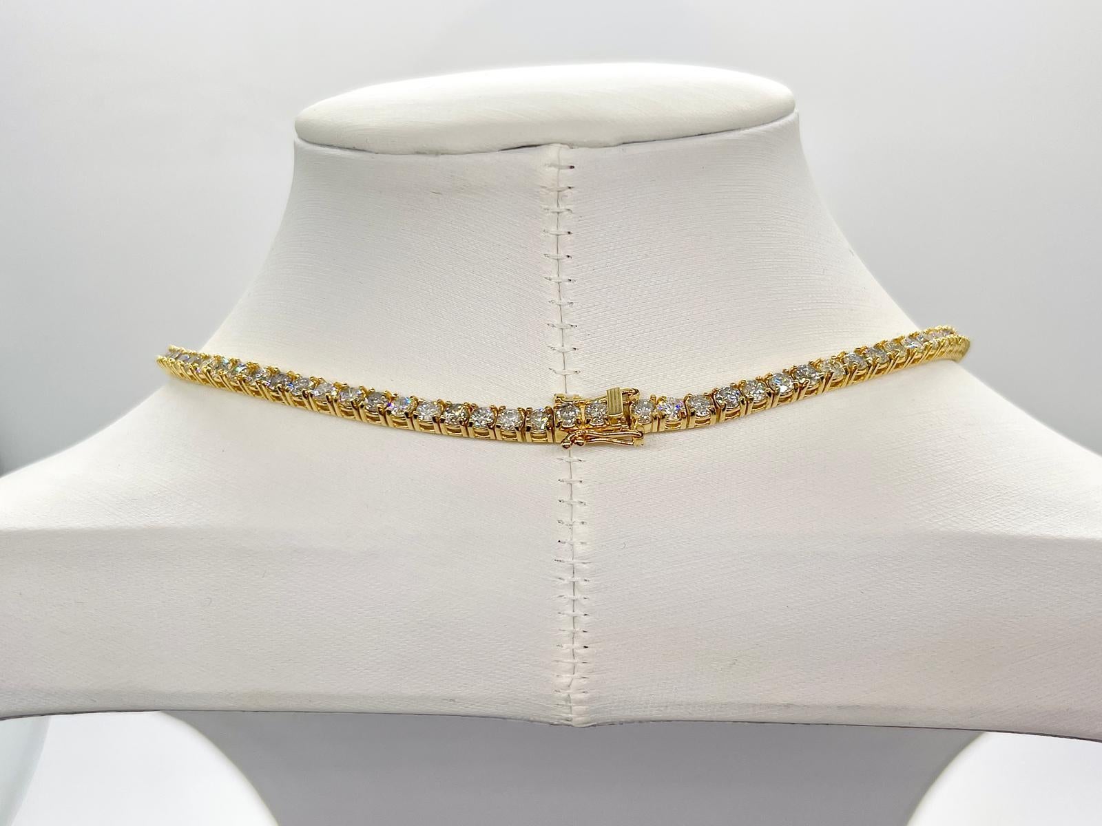 Women's or Men's 15.30 Carat Natural Diamond Tennis Necklace in 14K Yellow Gold 20