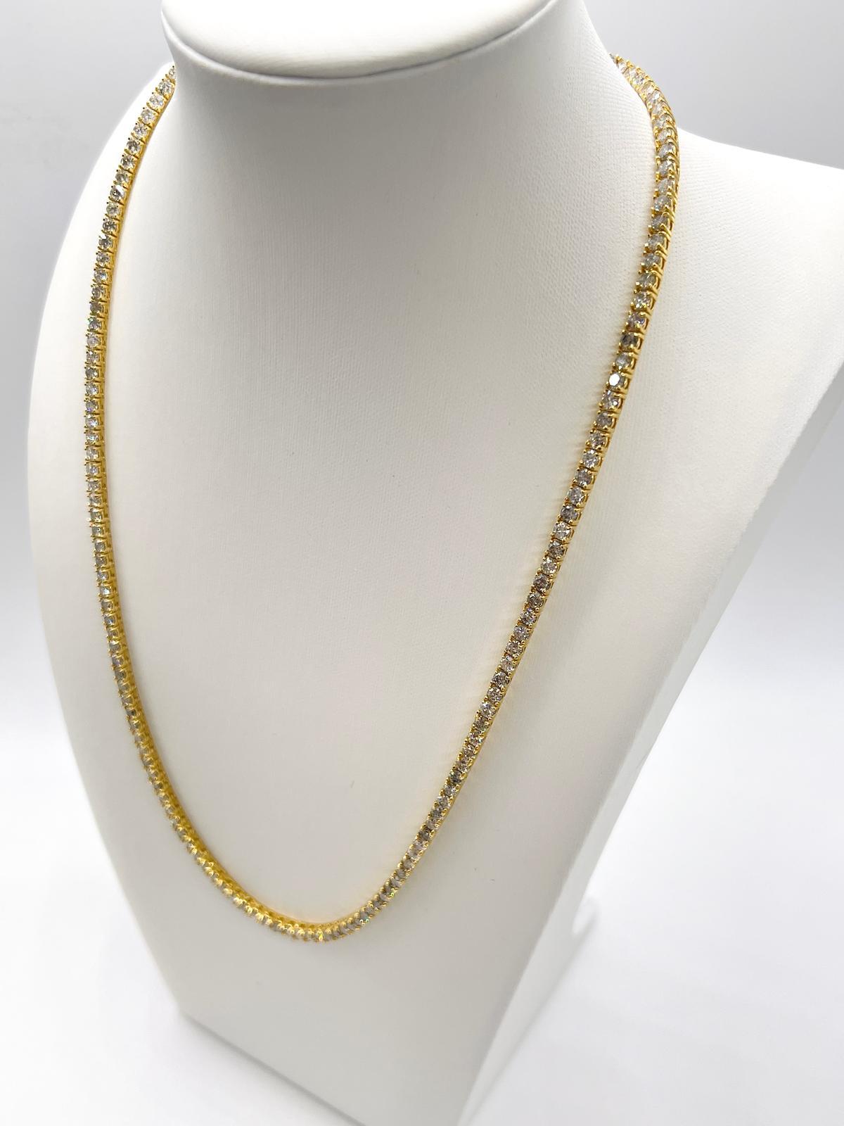 Modern 15.30 Carat Natural Diamond Tennis Necklace in 14K Yellow Gold 20