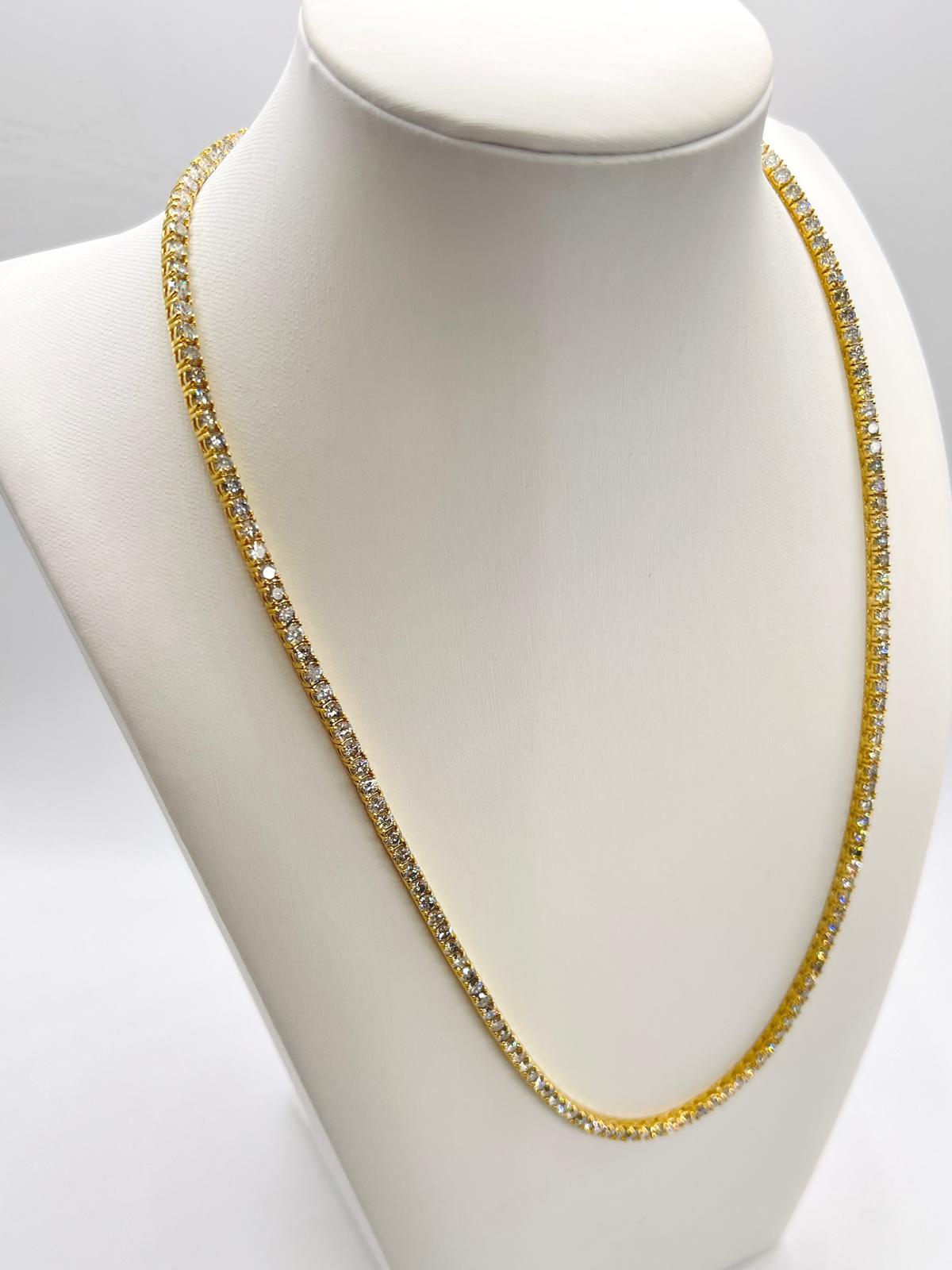 Brilliant Cut 15.30 Carat Natural Diamond Tennis Necklace in 14K Yellow Gold 20