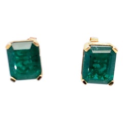 15.30 Carat Octagon Emerald Stud Earrings in 18k Yellow Gold