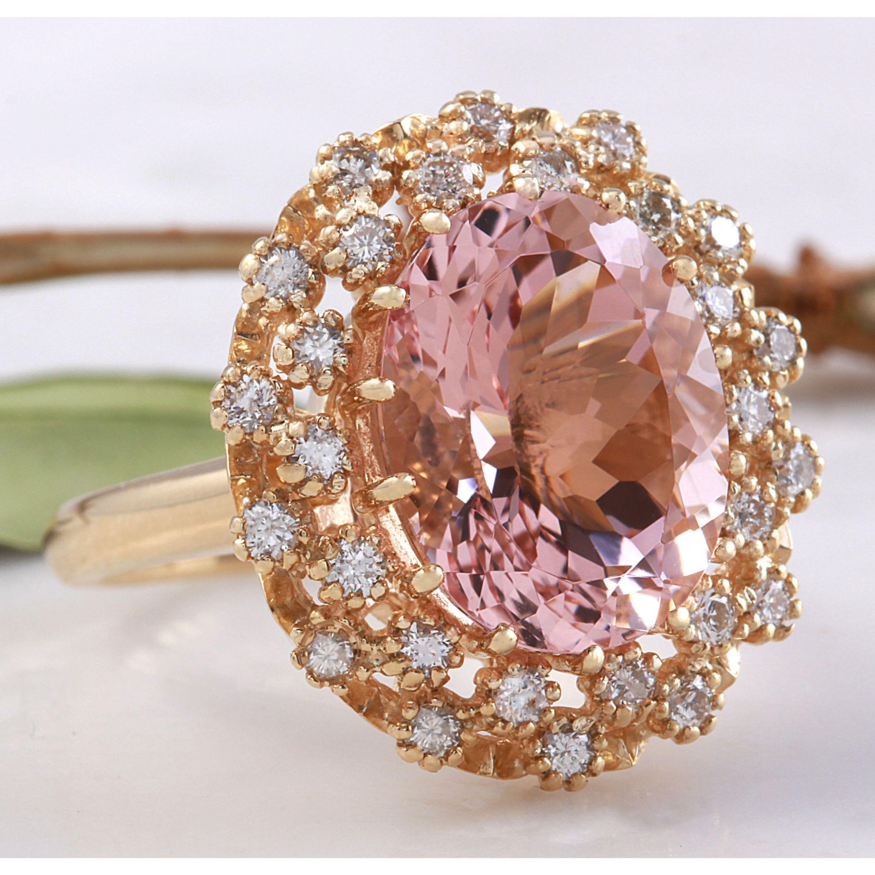 15.30 Carats Exquisite Natural Morganite and Diamond 14K Solid Yellow Gold Ring

Total Natural Oval Morganite Weights: Approx. 14.00 Carats

Morganite Measures: Approx. 18.00 x 14.00mm

Natural Round Diamonds Weight: Approx. 1.30 Carats (color G-H /