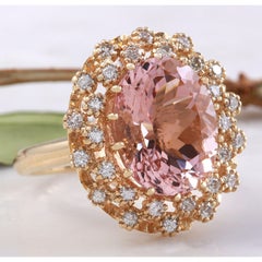 15.30 Carat Exquisite Natural Morganite and Diamond 14 Karat Solid Gold Ring