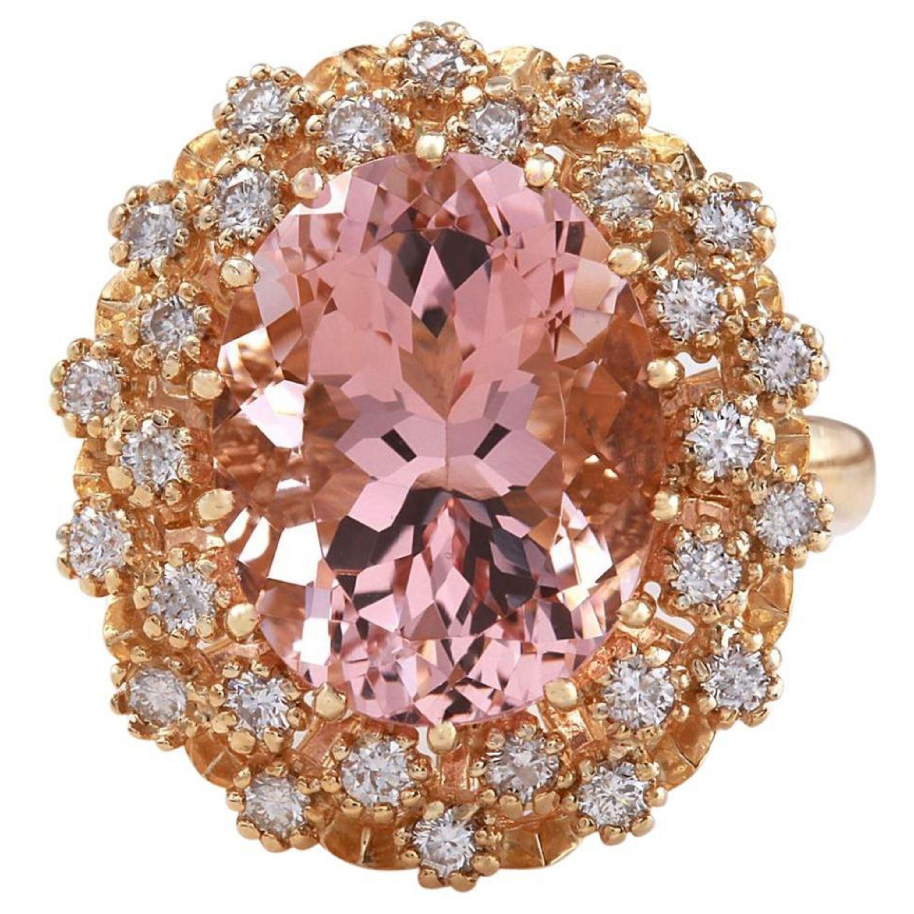 14 Karat massiver Goldring mit 15,30 Karat exquisitem natürlichem Morganit und Diamant im Zustand „Neu“ im Angebot in Los Angeles, CA