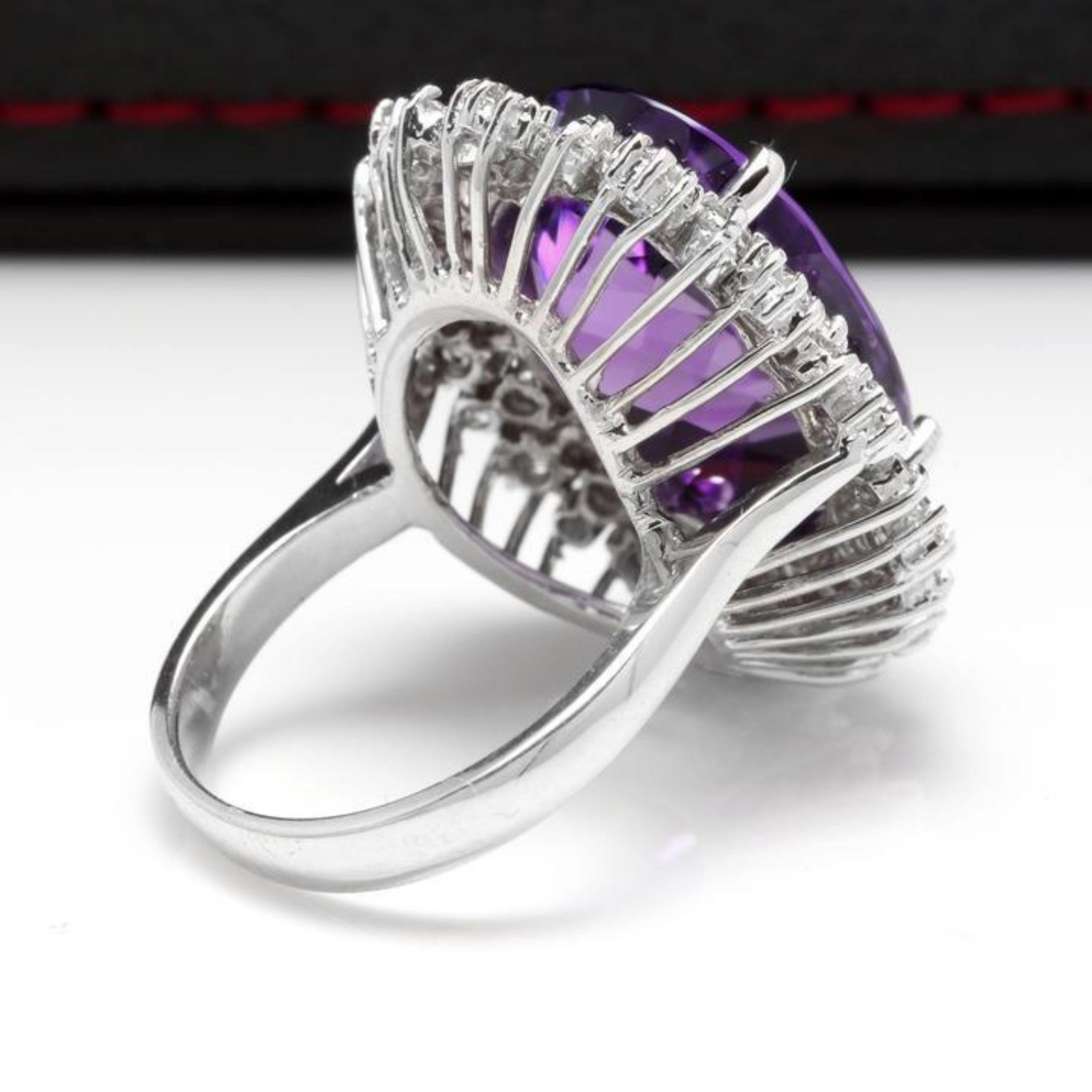 15.30 Carat Natural Amethyst and Diamond 14 Karat Solid White Gold Ring In New Condition For Sale In Los Angeles, CA