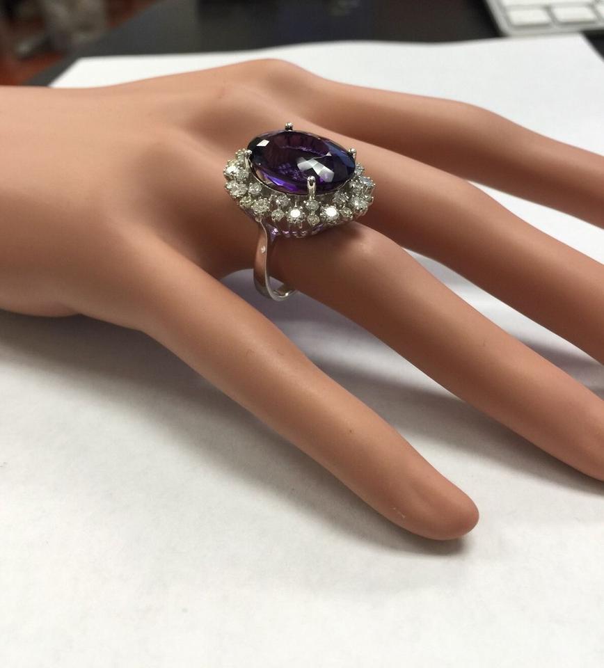 15.30 Carat Natural Amethyst and Diamond 14 Karat Solid White Gold Ring For Sale 1