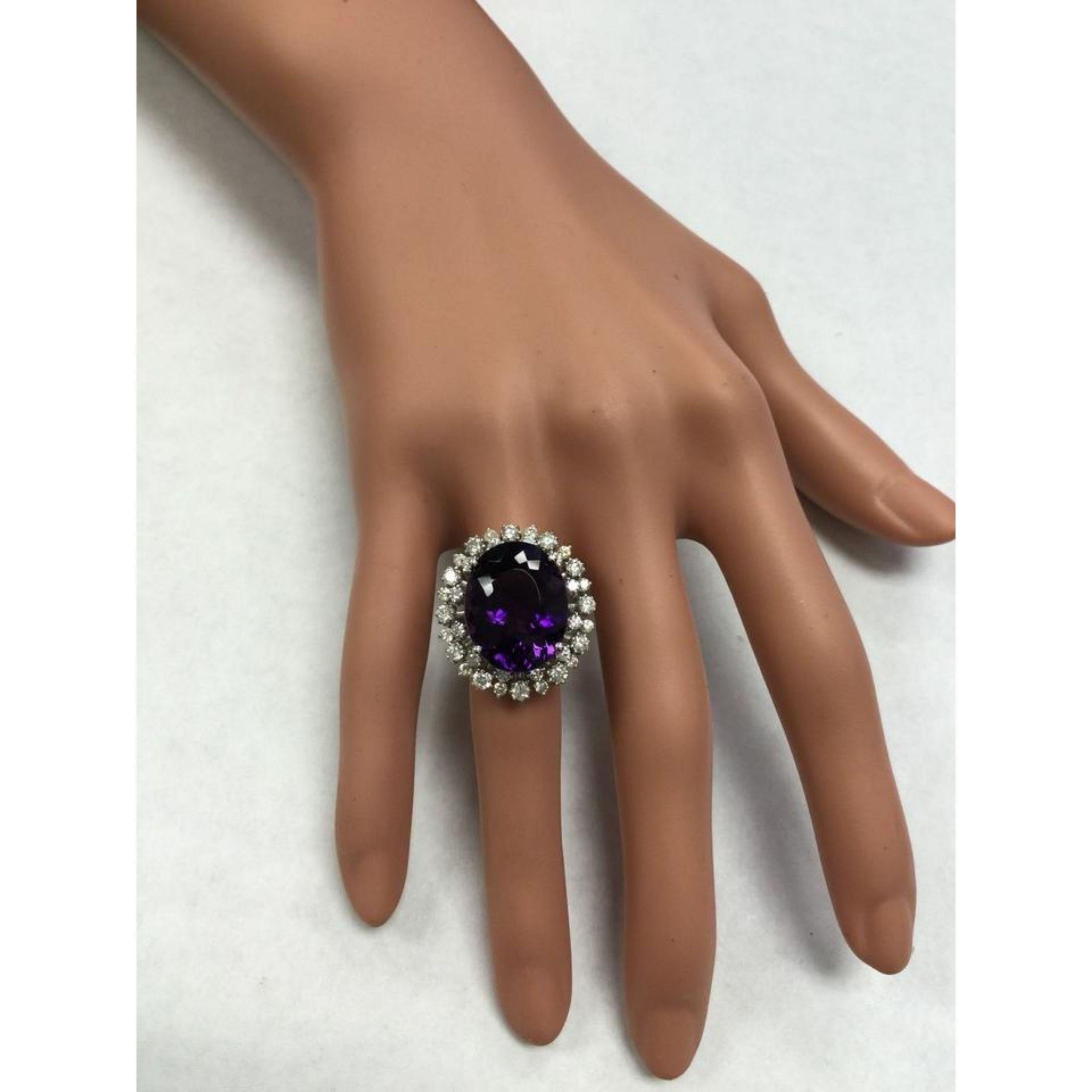 15.30 Carat Natural Amethyst and Diamond 14 Karat Solid White Gold Ring For Sale 2
