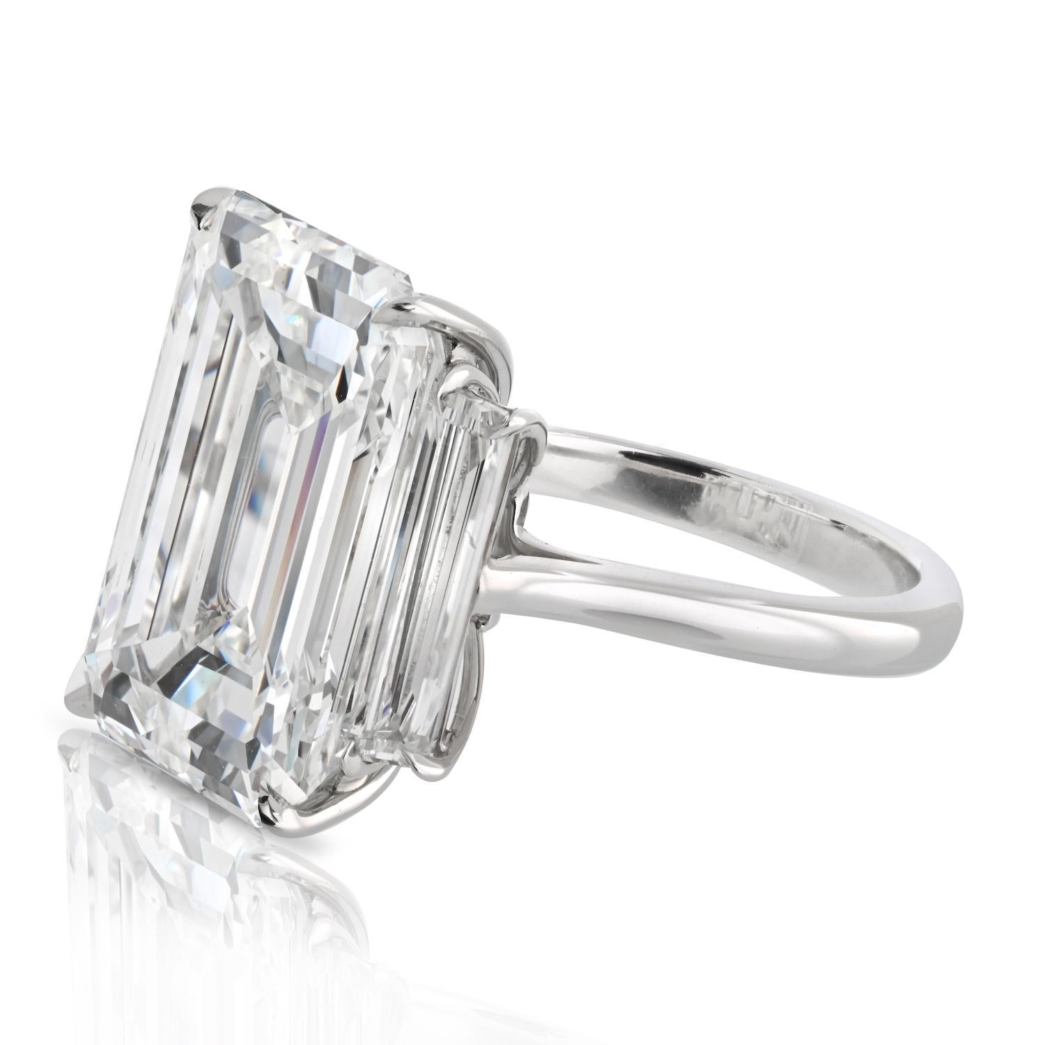 Modern 15.30ct Emerald Cut I/IF GIA Three Stone Diamond Engagement Ring For Sale