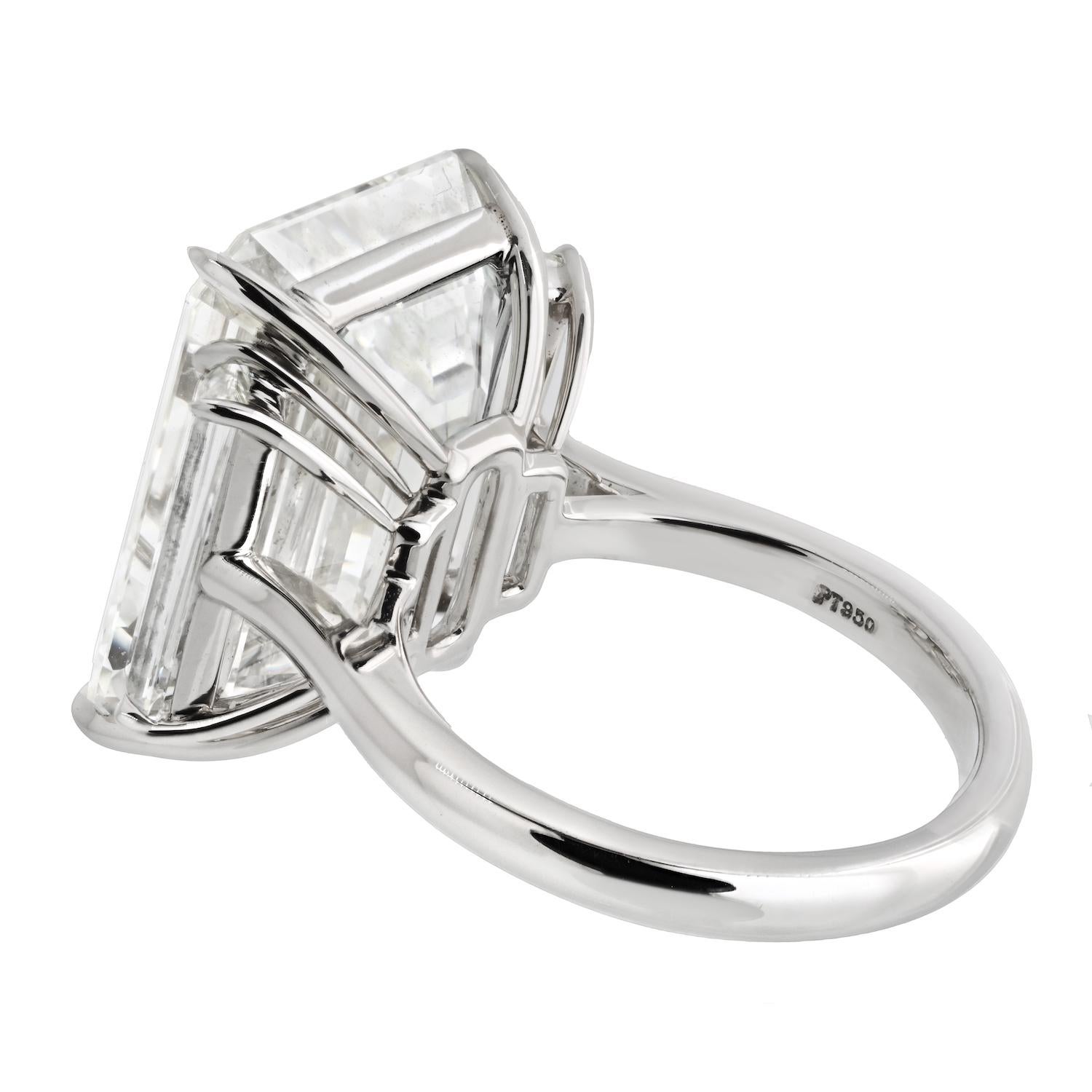 15.30ct Emerald Cut I/IF GIA Three Stone Diamond Engagement Ring In Excellent Condition For Sale In New York, NY