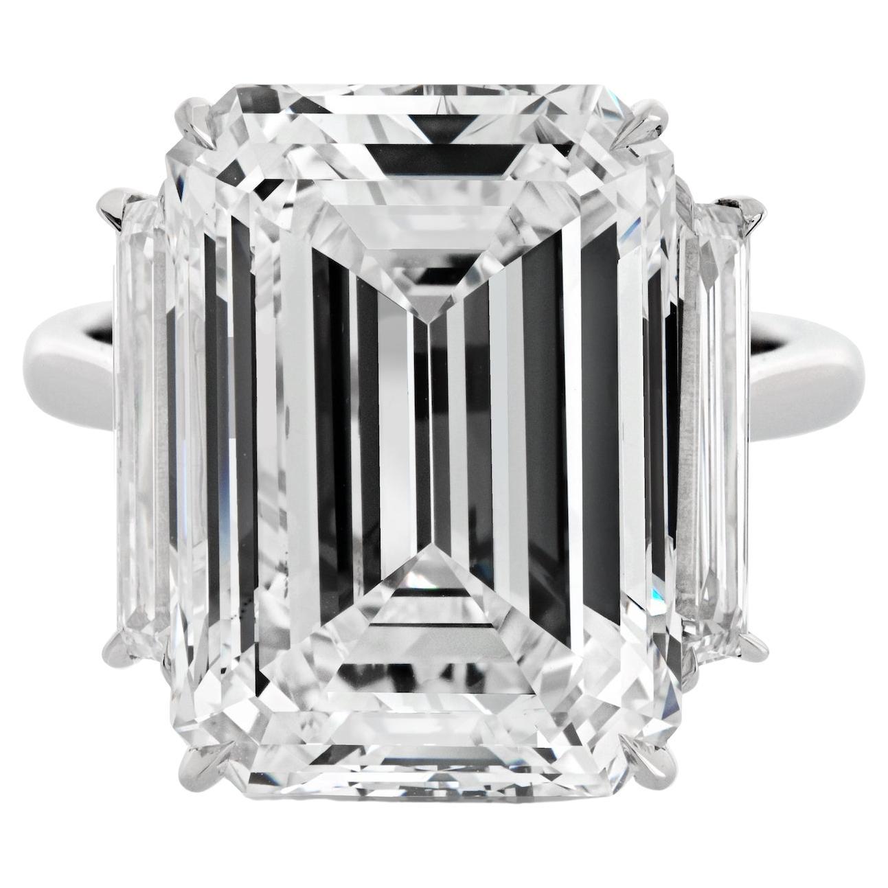 15.30ct Emerald Cut I/IF GIA Three Stone Diamond Engagement Ring For Sale