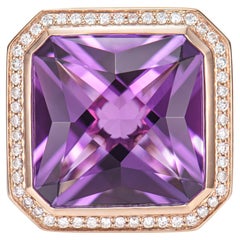 Sunita Nahata Amatista 15.32ct. Anillo en 14KRG con Piedras Preciosas y Diamante.
