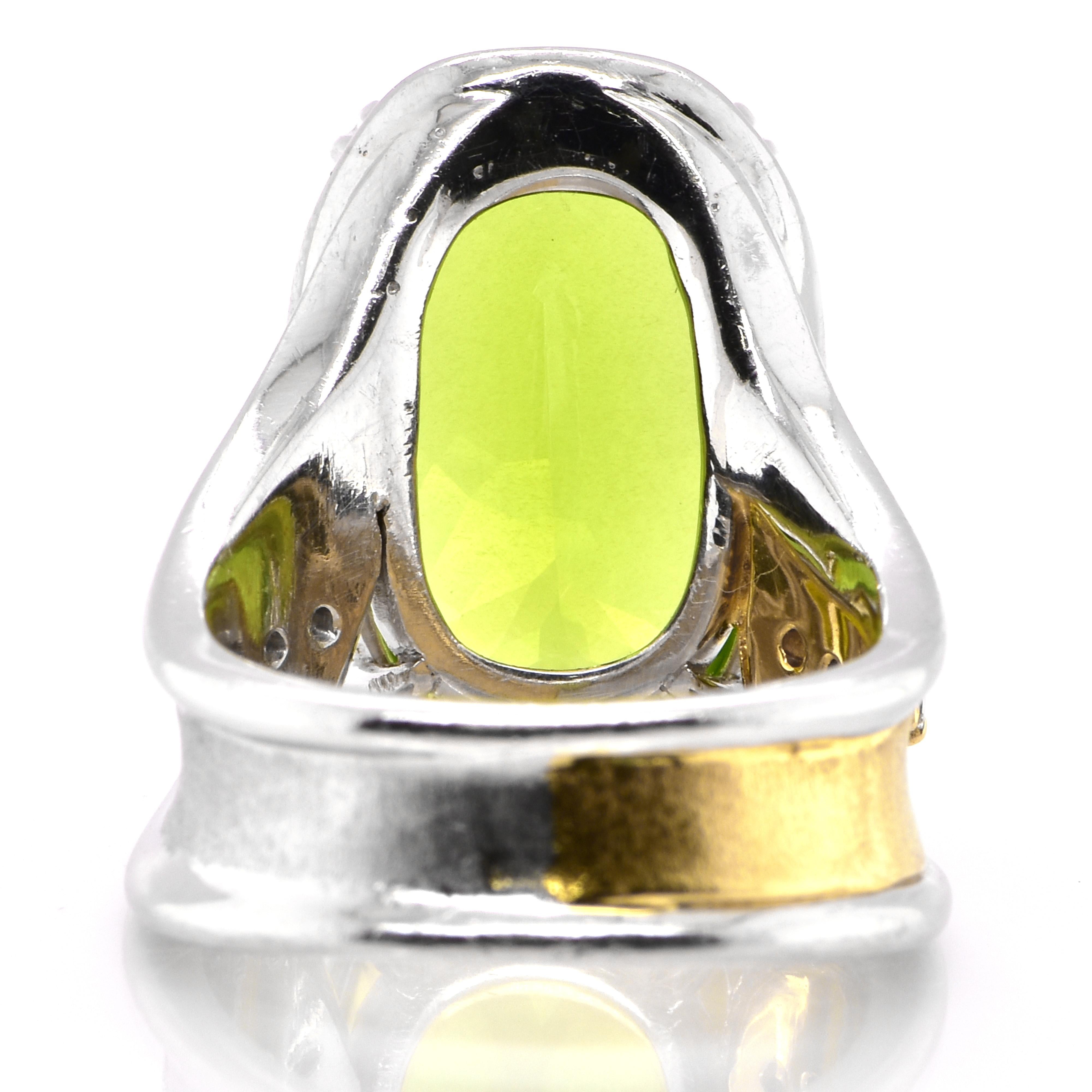Women's 15.32 Carat Natural Peridot and Diamond Cocktail Ring set in 18K Gold & Platinum For Sale