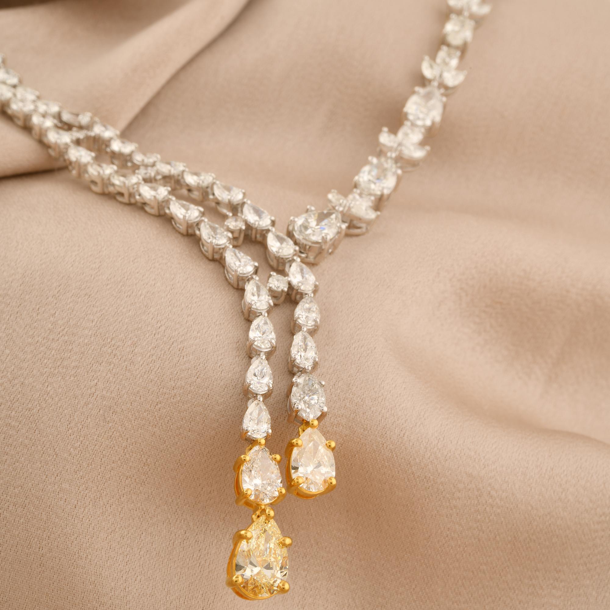 Modern 15.32 Carat Pear Diamond Lariat Necklace 14 Karat White Gold Handmade Jewelry For Sale