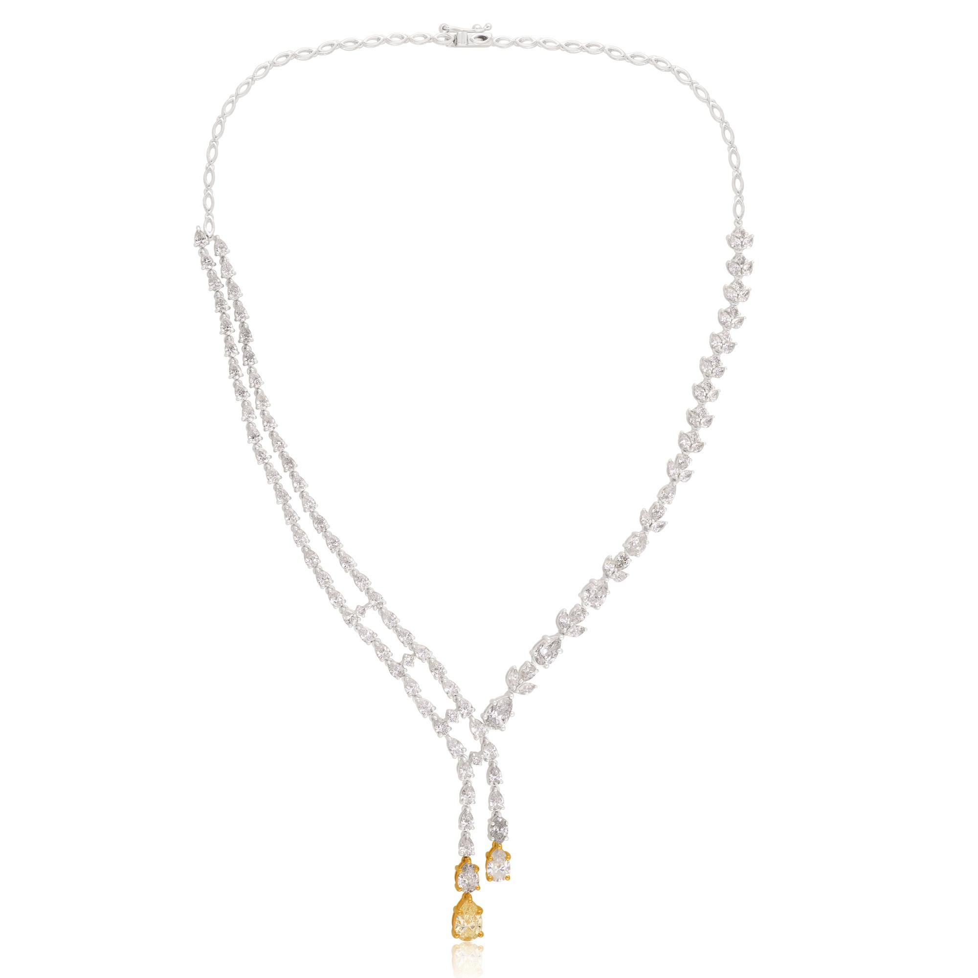 Women's 15.32 Carat Pear Diamond Lariat Necklace 14 Karat White Gold Handmade Jewelry For Sale