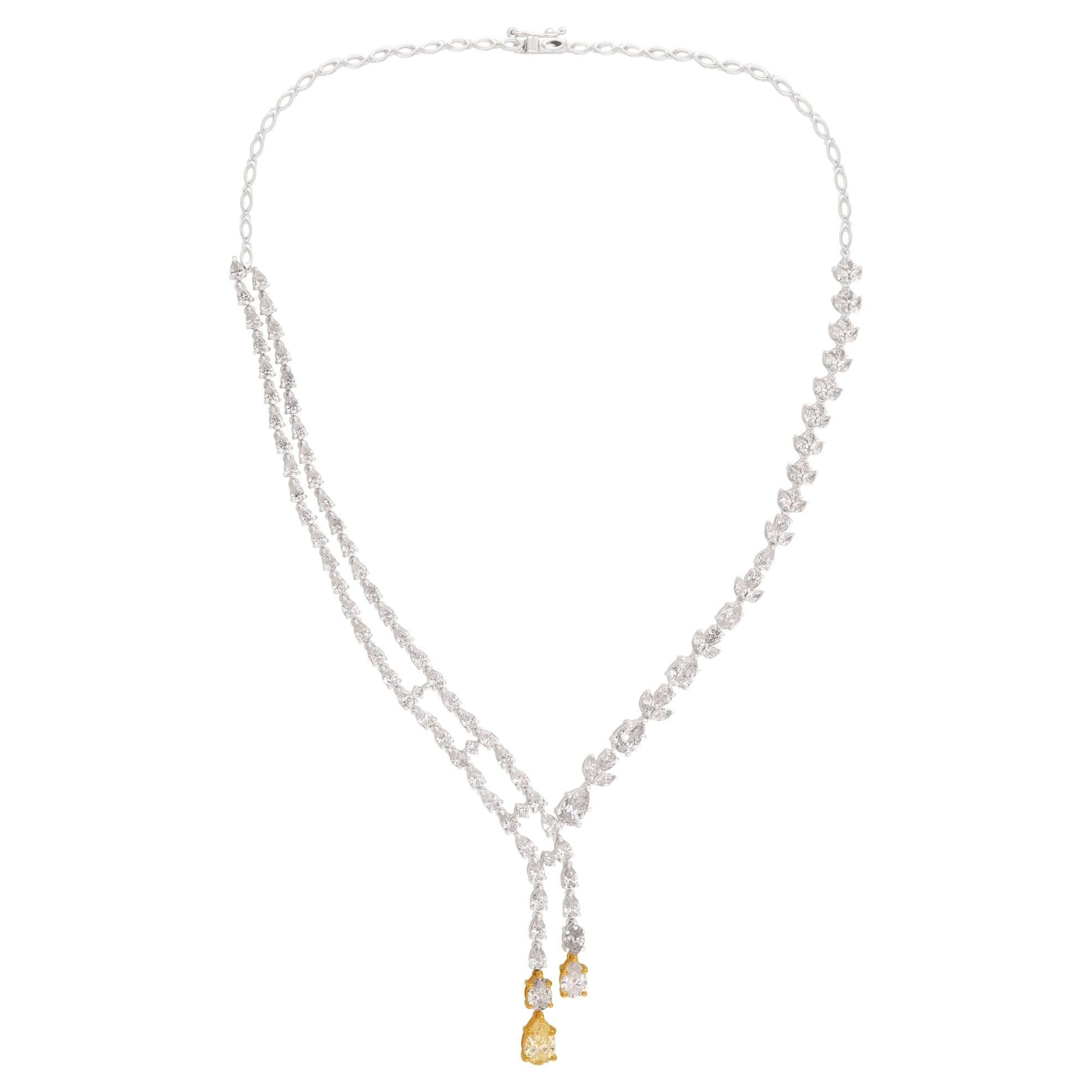 Lariat-Halskette aus 14 Karat Weißgold mit 15,32 Karat birnenförmigen Diamanten, handgefertigt