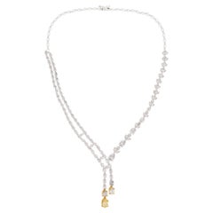 15.32 Carat Pear Diamond Lariat Necklace 14 Karat White Gold Handmade Jewelry