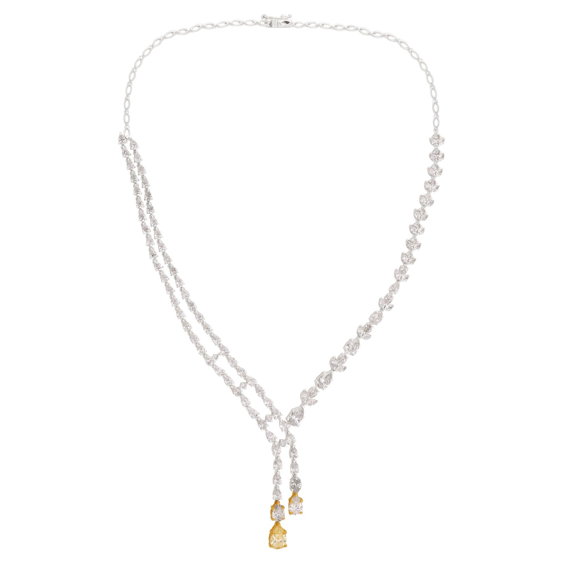 15.32 Carat Pear Diamond Lariat Necklace 18 Karat White Gold Handmade Jewelry