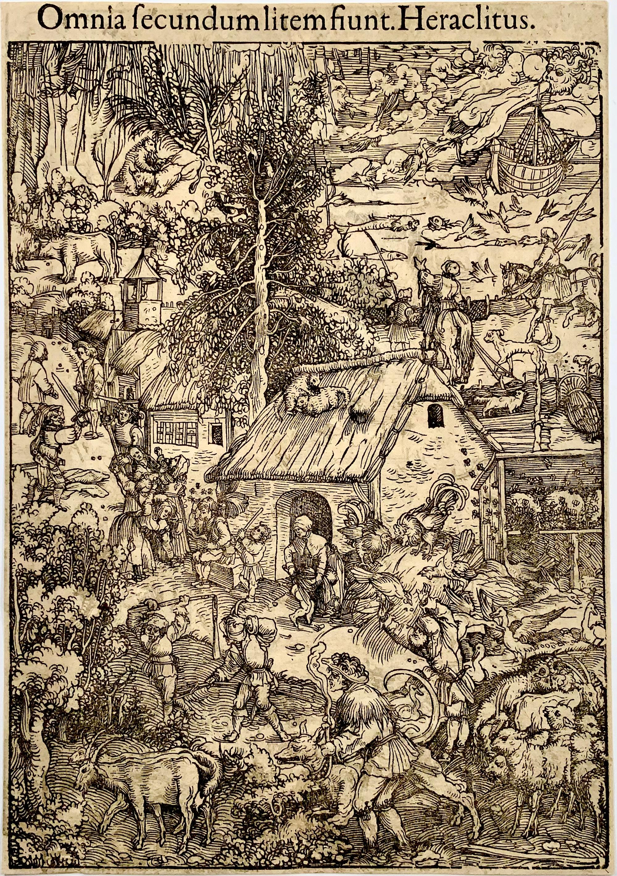 18th Century and Earlier 1532 Hans Weiditz, the Wages of Sin & Fight of Creatures, 2 Master Woodcuts For Sale