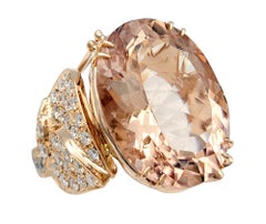 15.33 Carat Oval Cut Morganite Cocktail Ring with Diamonds in 18 Karat Rose Gold