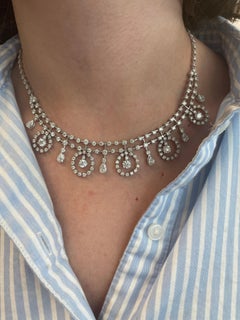 15.33ct Round & Pear Diamond Drop Necklace 18k White Gold