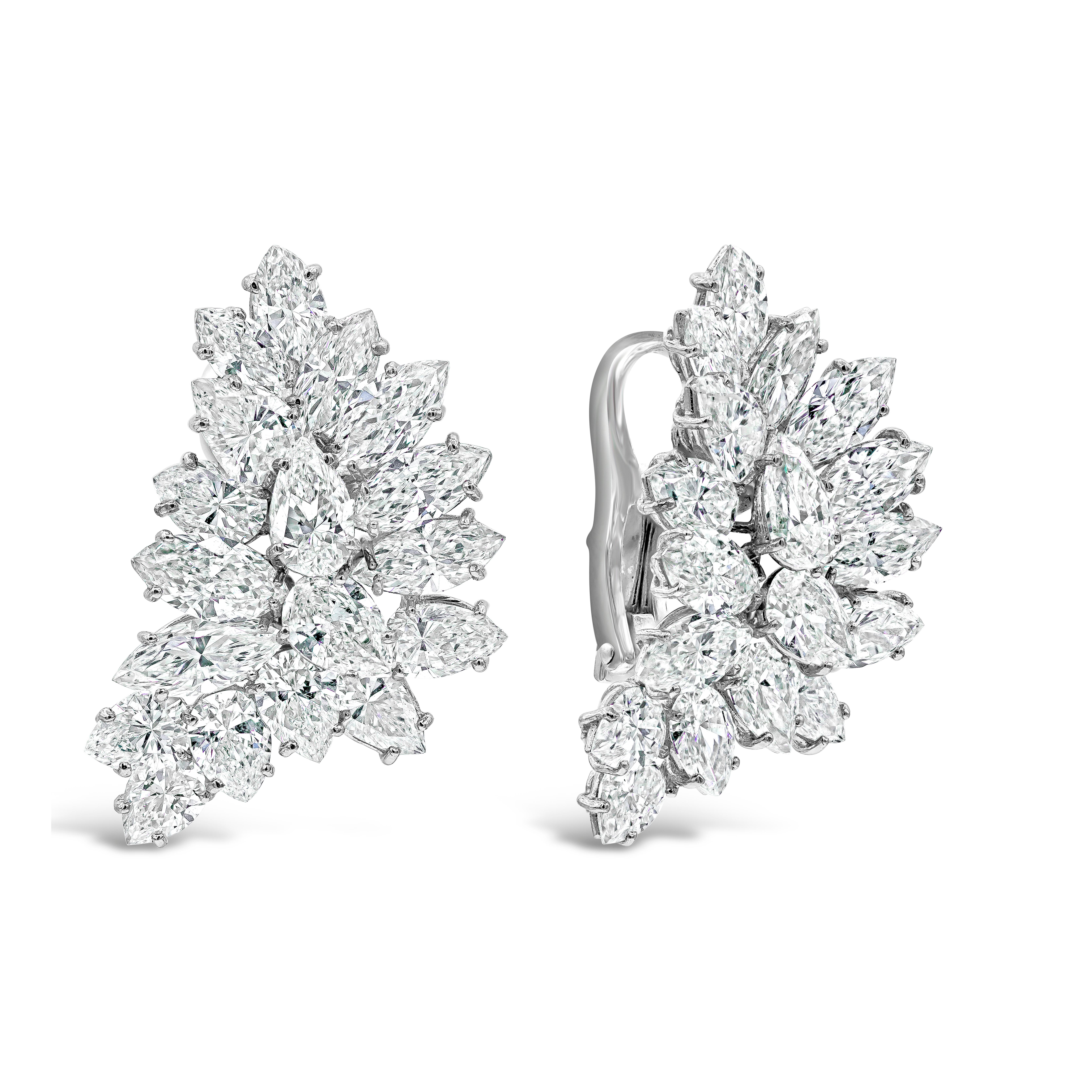 A brilliant pair of earrings showcasing pear and marquise shape diamonds set in an elegant cluster design. Diamonds weigh 15.35 carats total. Made in platinum. Omega Clip.

Style available in different price ranges. Prices are based on your