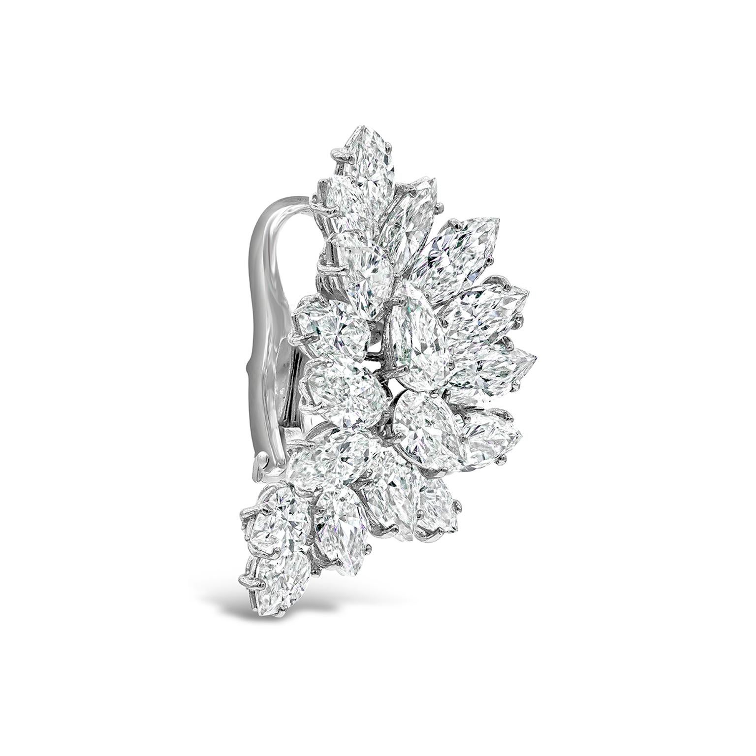 Contemporary 15.35 Carat Fancy Shape Diamond Cluster Clip-On Earrings