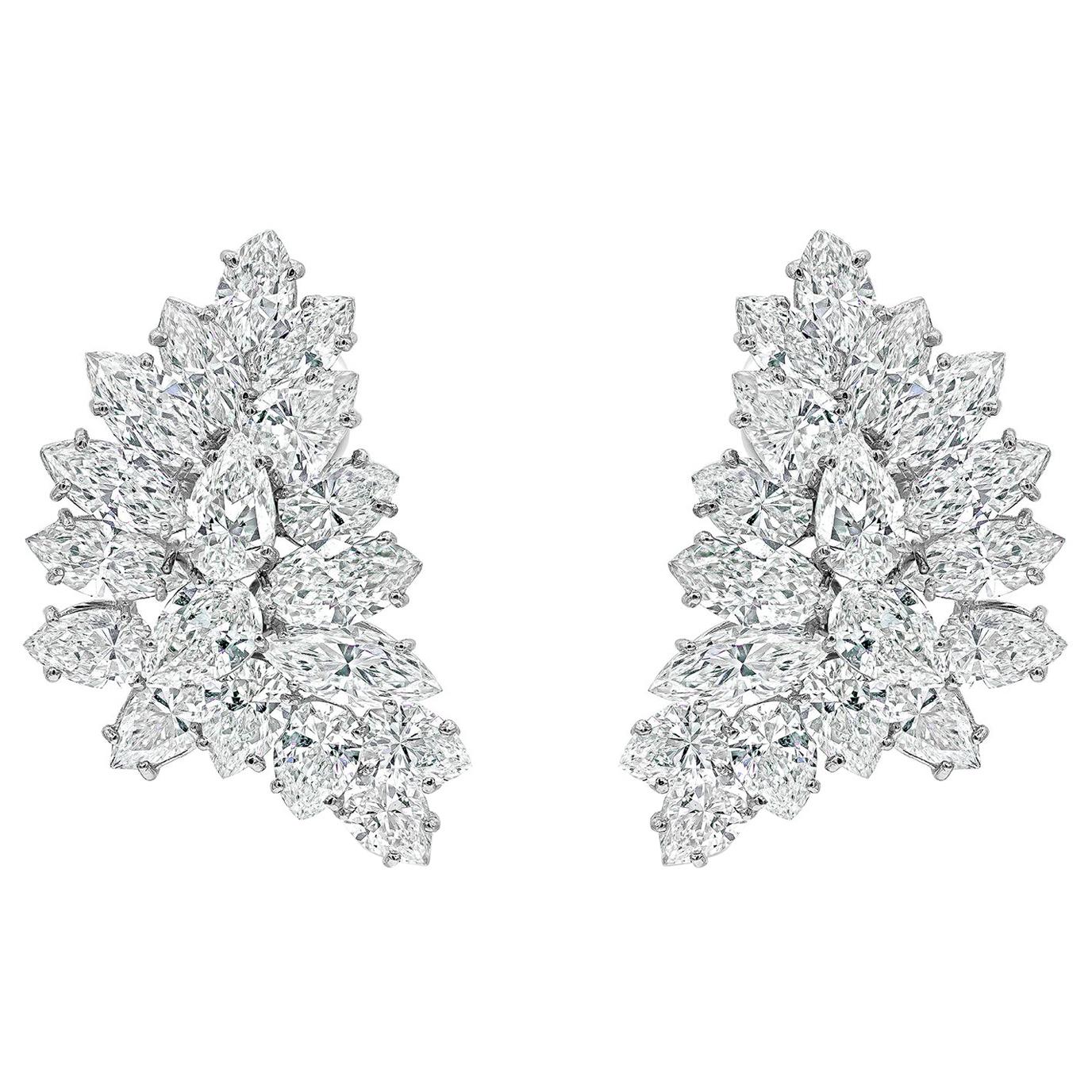15.35 Carat Fancy Shape Diamond Cluster Clip-On Earrings