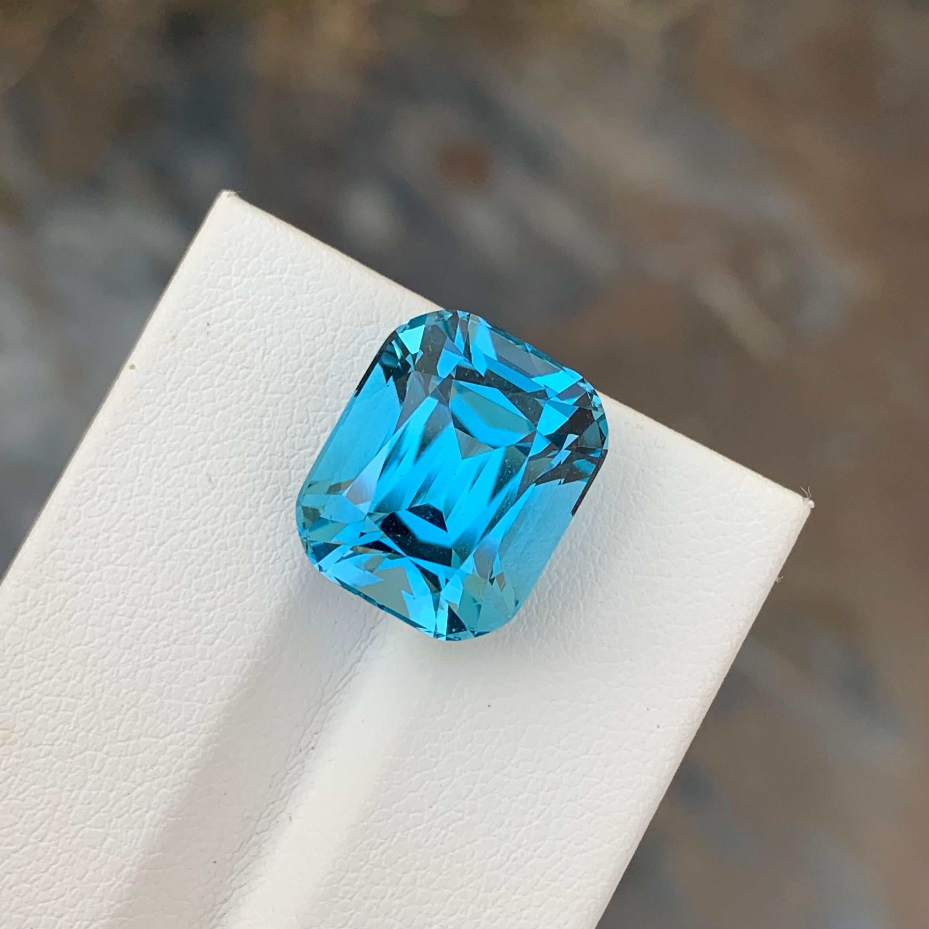 15.35 Carat Gorgeous Loose Blue Topaz Cushion Shape Gem From Brazil Mine For Sale 4