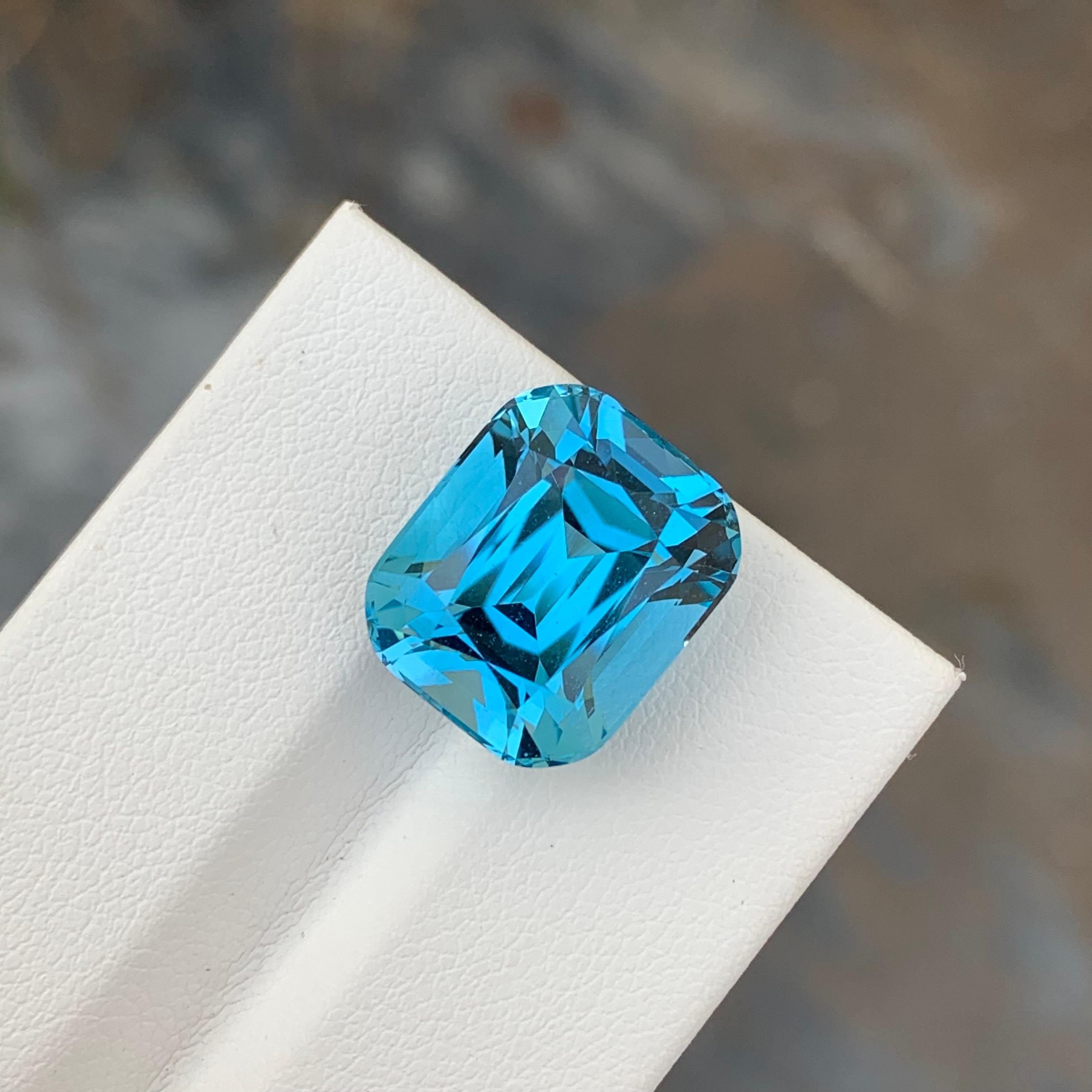 15.35 Carat Gorgeous Loose Blue Topaz Cushion Shape Gem From Brazil Mine For Sale 5