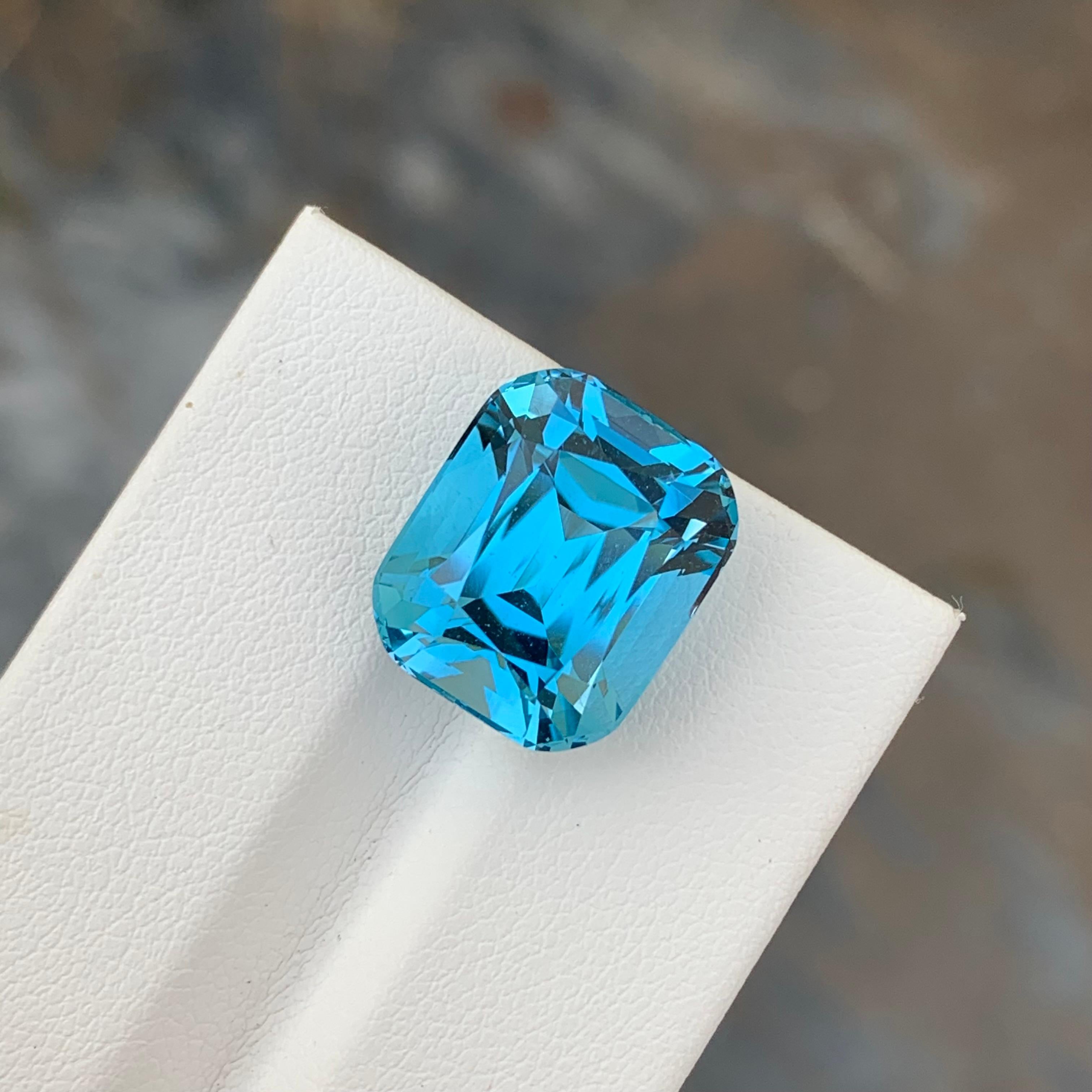 15.35 Carat Gorgeous Loose Blue Topaz Cushion Shape Gem From Brazil Mine For Sale 3