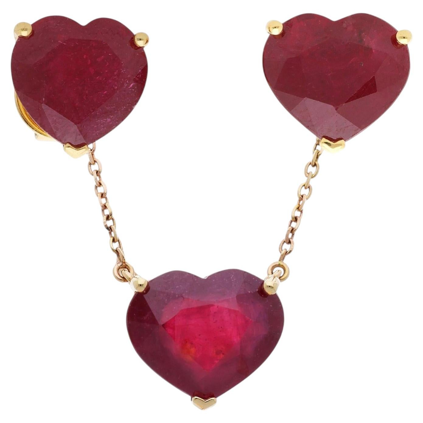 15.35 Carat Heart Ruby 18K Rose Gold Prong Stud Earring & Pendant Necklace Set For Sale