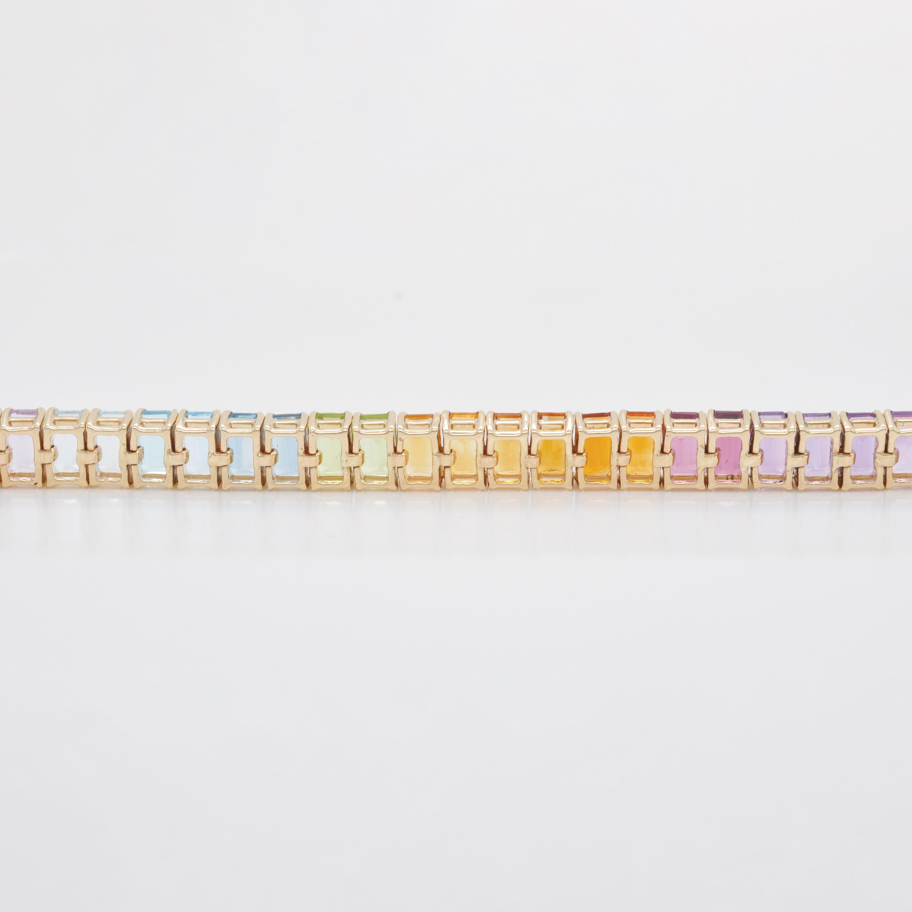 Bracciale A Link d'oro a 15,35 carati con pietre arcobaleno multicolori in vendita 5